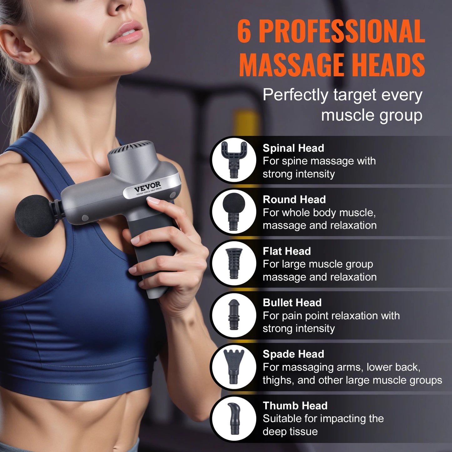 SucceBuy Mini Massage Gun Percussion Muscle Massage Gun for Athletes w/ 5 Speed Levels & 6 Massage Heads for Pain Relief Muscle