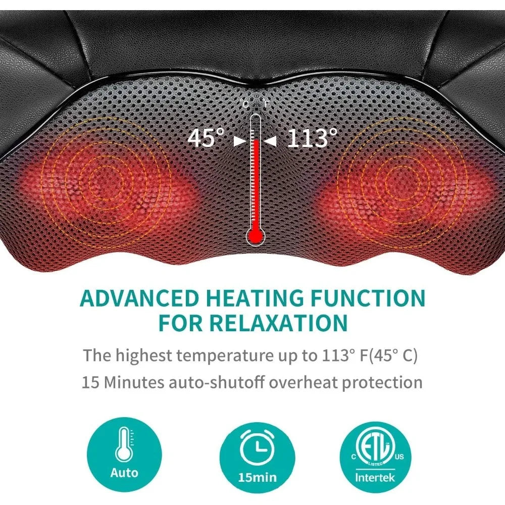 Shiatsu Neck and Back Massager with Soothing Heat, Electric Deep Tissue 3D Kneading Massage Pillow