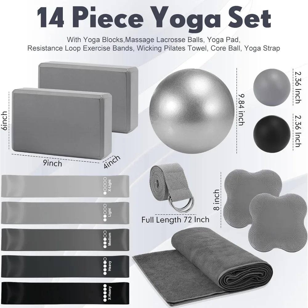 14 Piece Yoga Kit for Home Workouts with Resistance Bands
