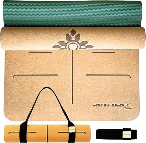 Premium Cork Yoga & Pilates Mat 72x26in, 6mm – Non-Slip XL Exercise Mat with Alignment Lines, Extra Cushion & Carry Strap (Green