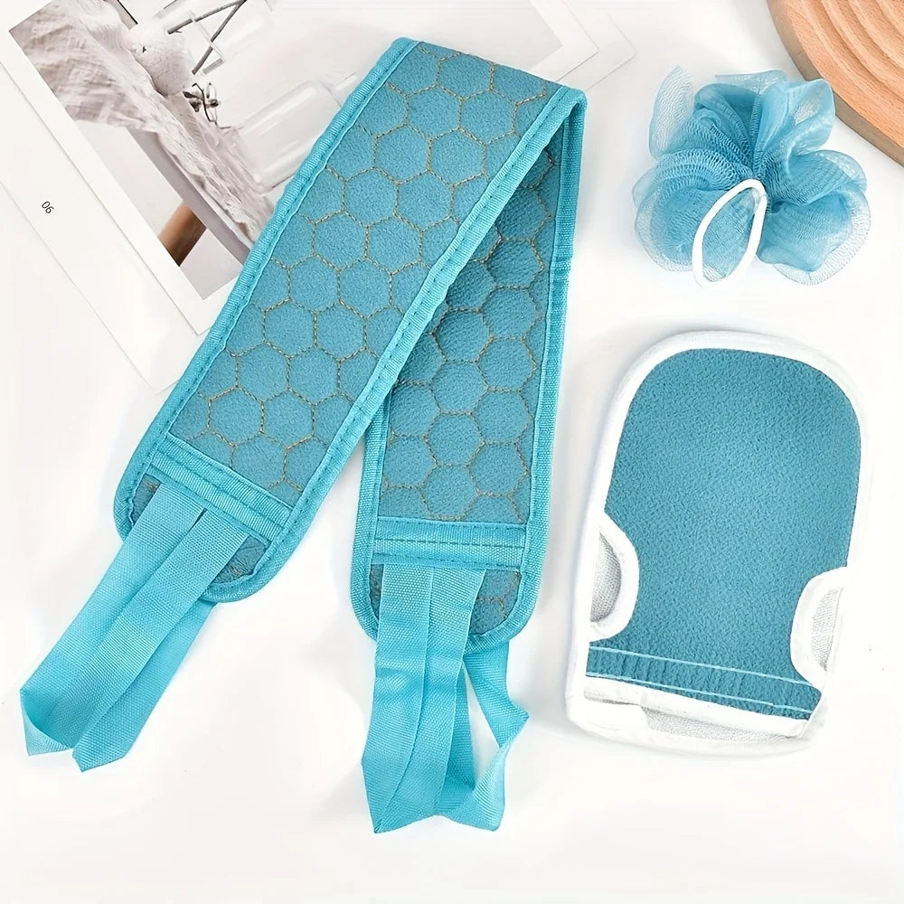 Three Piece Body Cleaning Washcloth Back Scrubber Set Exfoliating