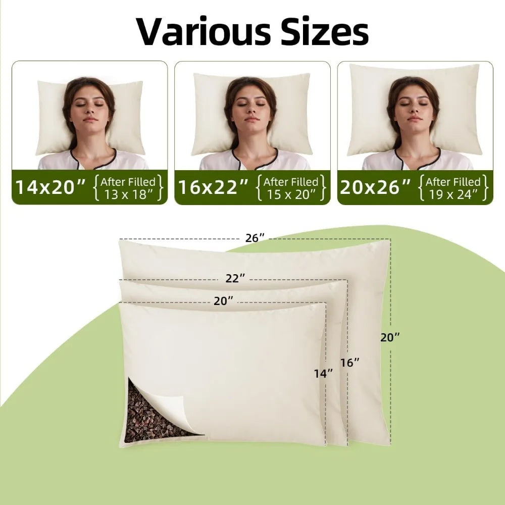 Buckwheat Pillow Adjustable Height Organic Cotton Shell