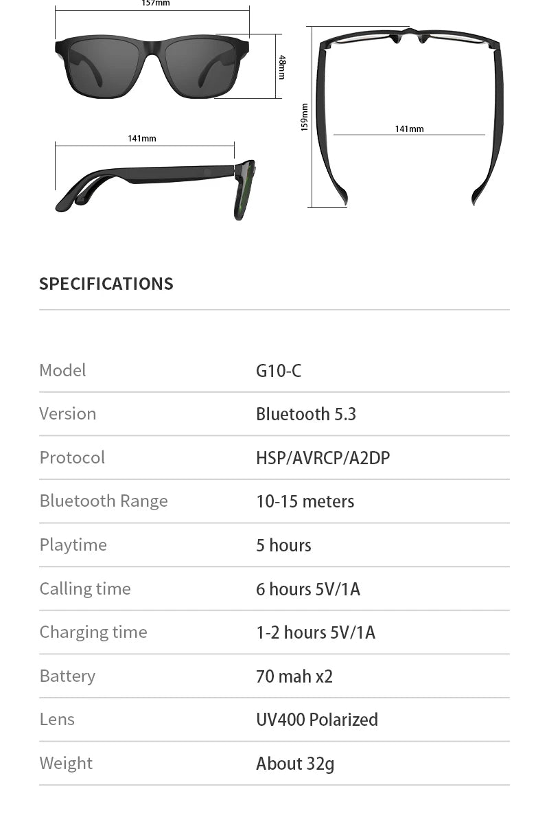 Giinova Smart Glasses Bluetooth Hands Free Sunglasses