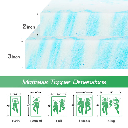 JHK Gel Memory Foam Mattress Topper For Cooling Sleep