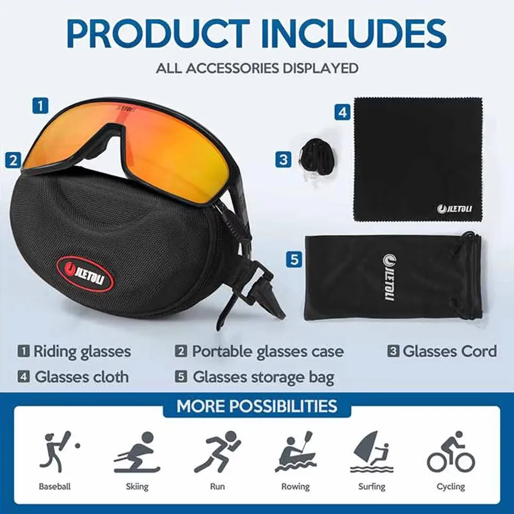 UV Protection Polarized Photochromic Cycling Glasses Windproof for Road MTB Biking Anti-Fog Sports Sunglasses Men Women