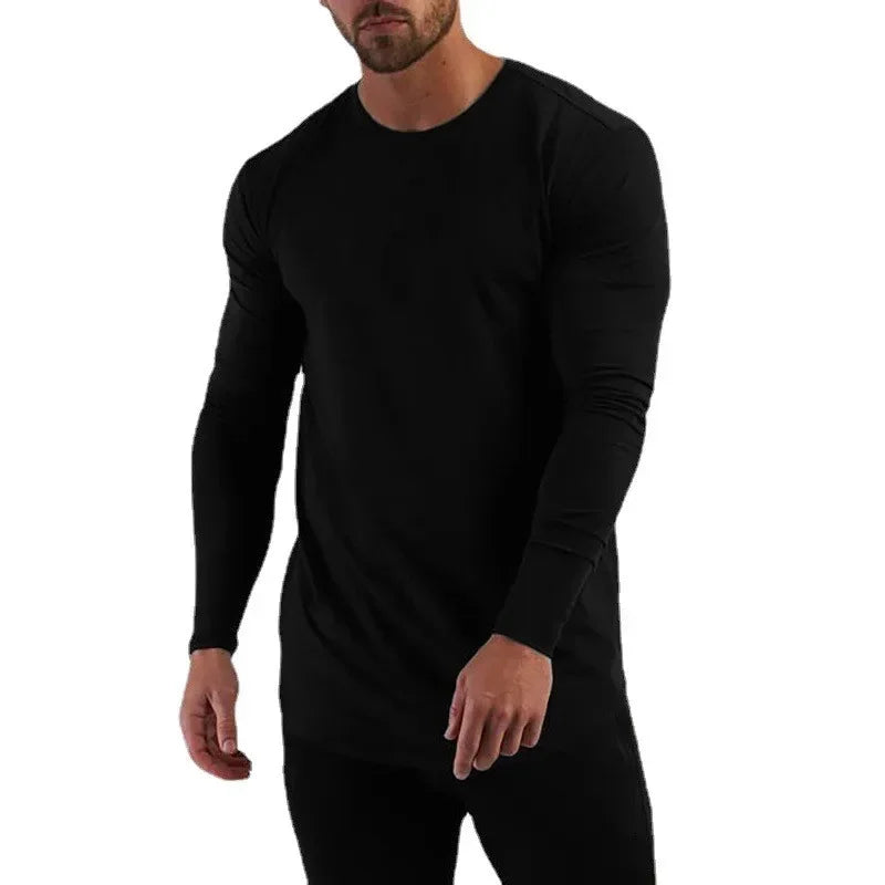 Plain Cotton Breathable Long Sleeve Clothing Gym Fitness Bodybuilding Sport T-shirts Mens Workout Casual Slim Fit Autumn Shirts