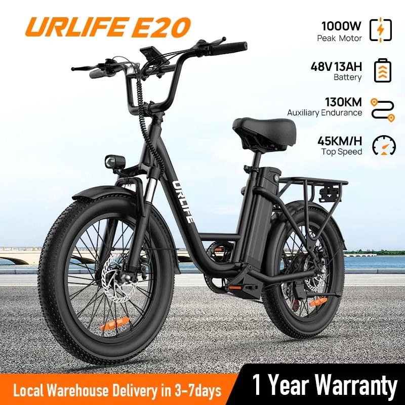 URLIFE 1000W E20 Electric Bike With 48V 13Ah Removable Battery Dual Disc Brakes Hydraulic System