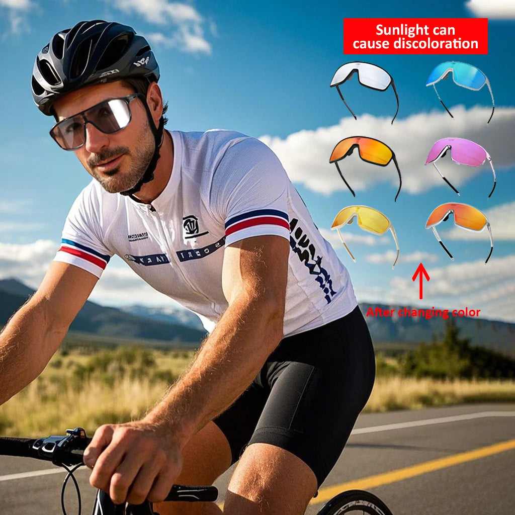 UV Protection Polarized Photochromic Cycling Glasses Windproof for Road MTB Biking Anti-Fog Sports Sunglasses Men Women