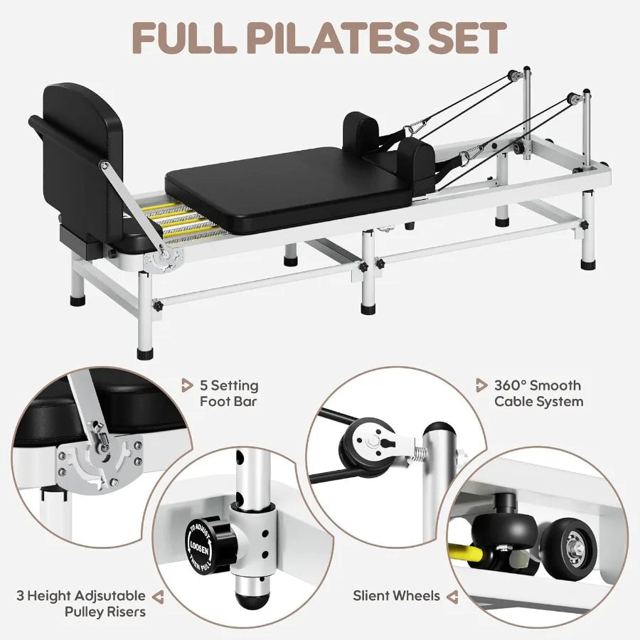 Pilates Reformer 91 Foldable Reformer Pilates Machine with High Low Mode 3 in 1 Pilates Equipment for Home Use with Springs Cor