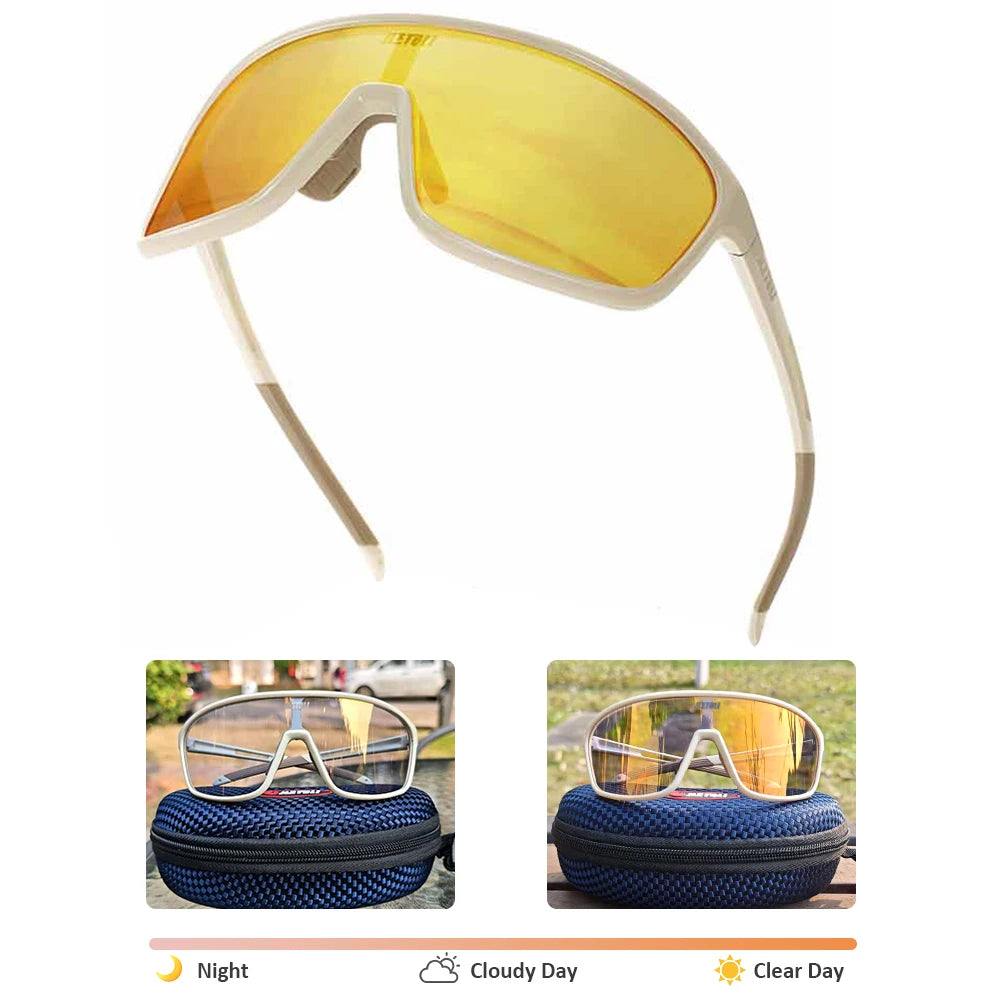 UV Protection Polarized Photochromic Cycling Glasses Windproof for Road MTB Biking Anti-Fog Sports Sunglasses Men Women