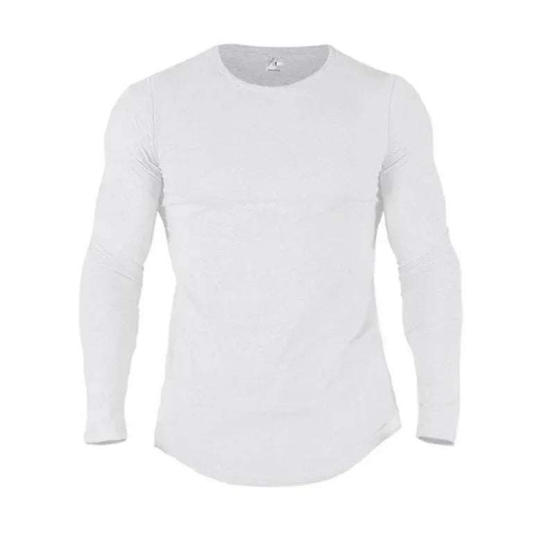 Plain Cotton Breathable Long Sleeve Clothing Gym Fitness Bodybuilding Sport T-shirts Mens Workout Casual Slim Fit Autumn Shirts