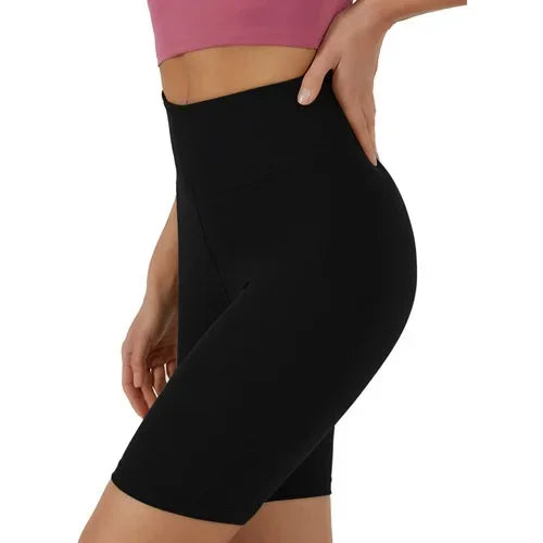 Women's High Waist Yoga Shorts Fitness Running Cycling Quick Drying Breathable High Waisted Five Quarter Black Leggings Shorts