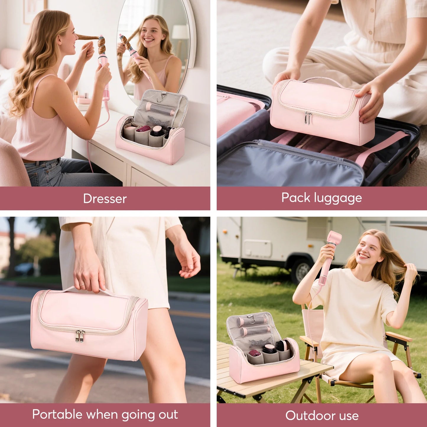 5 in 1 High-Speed Hot Air Styler Frizz-Free Fast Drying No Heat Damage Hair Dryer Curl Volumize Straighten with Travel Bag