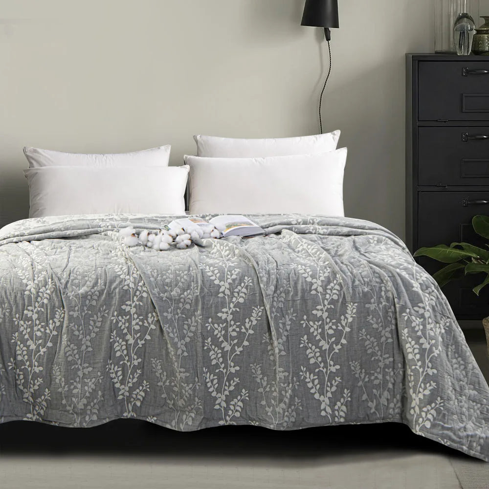 Ntbay 3 Layers Cotton Muslin Bed Blanket, Soft Breathable Thermal Yarn Dyed Quilt for Adults, Perfect Lightweight Blanket