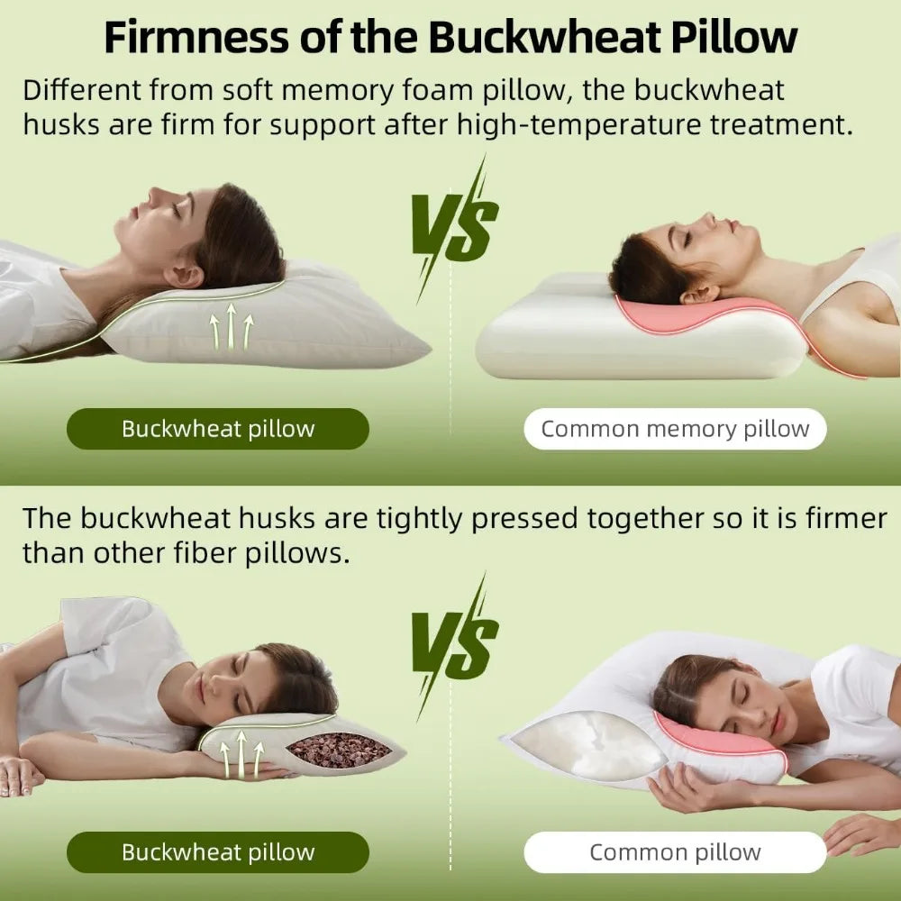 Buckwheat Pillow Adjustable Height Organic Cotton Shell