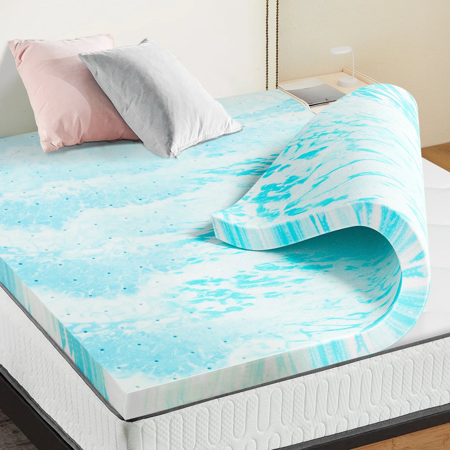 JHK Gel Memory Foam Mattress Topper For Cooling Sleep
