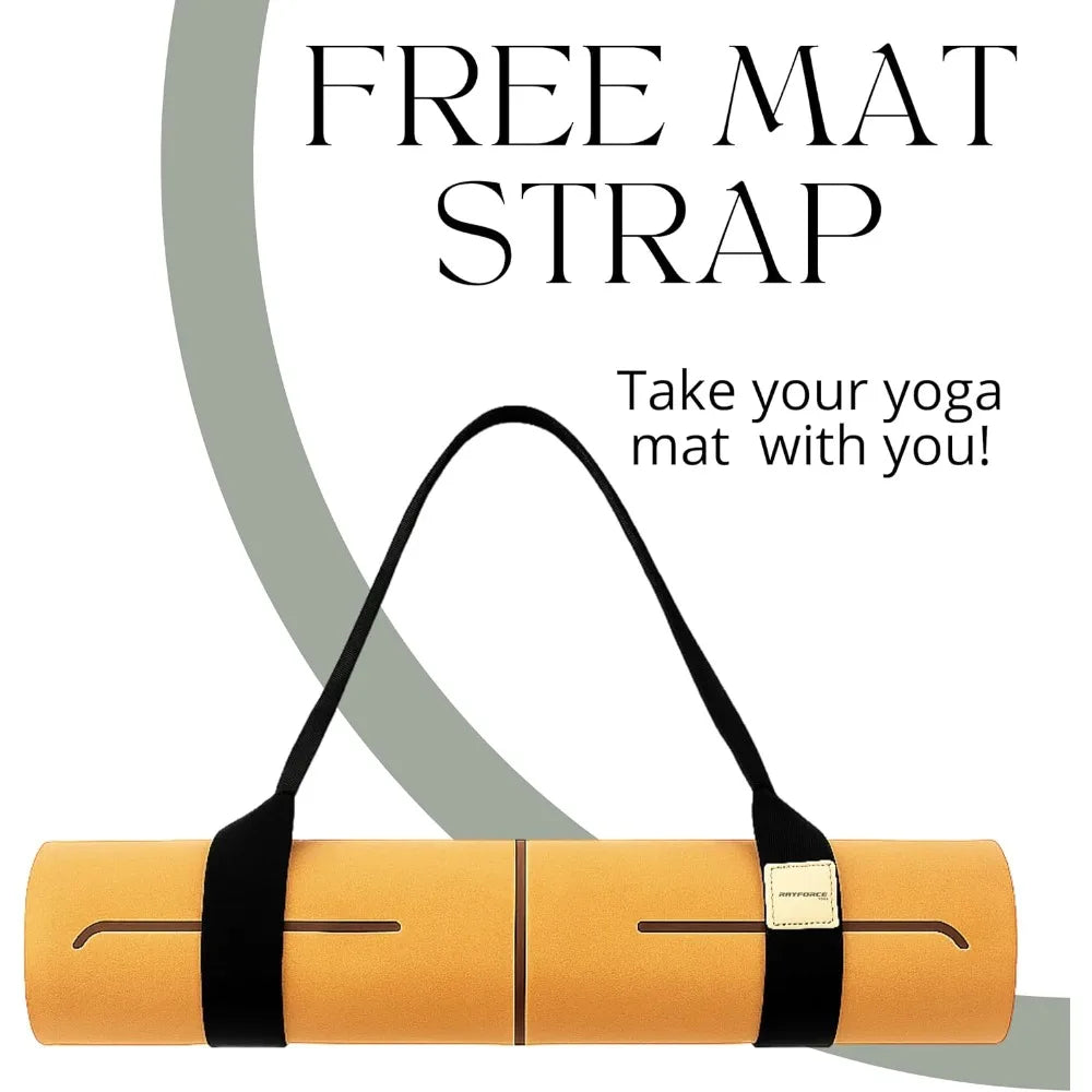 Premium Cork Yoga & Pilates Mat 72x26in, 6mm – Non-Slip XL Exercise Mat with Alignment Lines, Extra Cushion & Carry Strap (Green