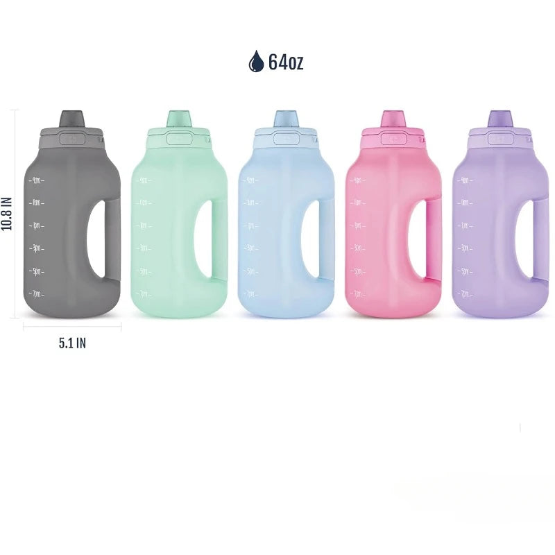 64oz Half Gallon Water Jug With Handle Time Markers