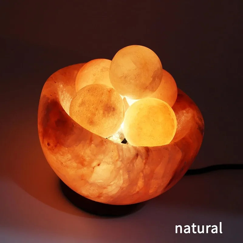 Himalayan Salt Lamp Bowl With 6 Pink Massage Balls Dimmable
