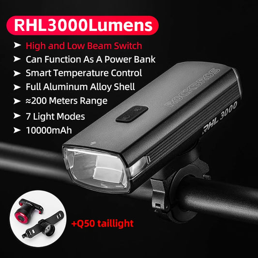 ROCKBROS 3000LM Bike Light With Type C Charging 10000mAh