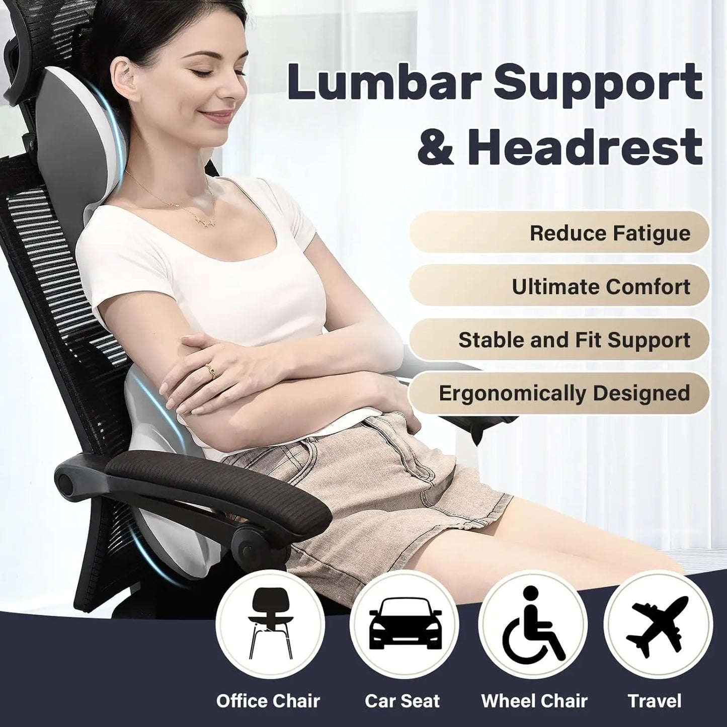 Lumbar Support Memory Foam Neck Pillow for Car and Office