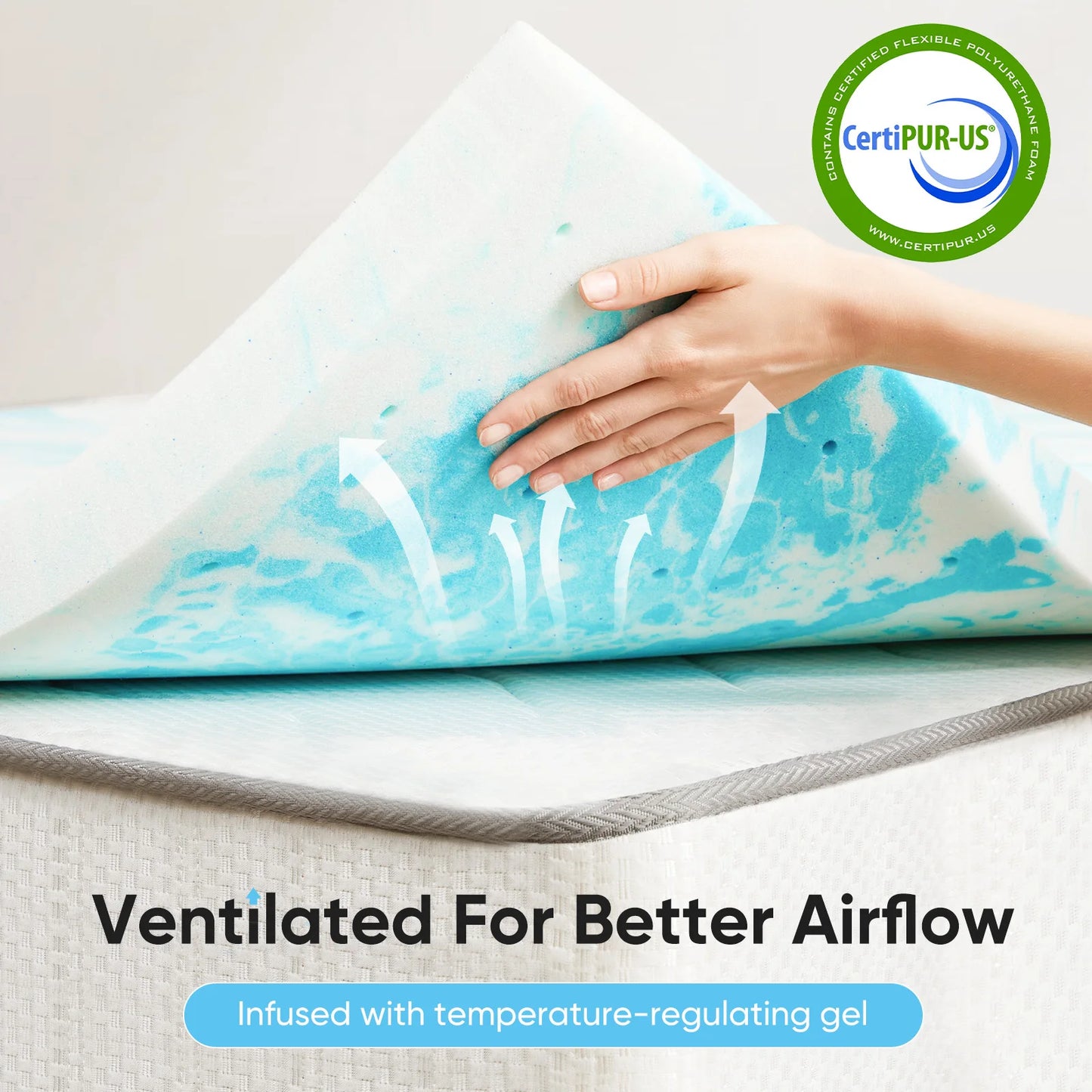 JHK Gel Memory Foam Mattress Topper For Cooling Sleep