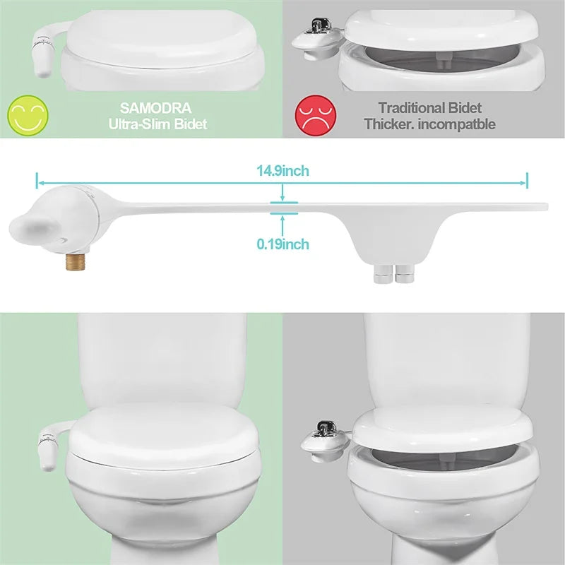 SAMODRA Ultra Slim Bidet Seat Attachment With Adjustable Water Pressure
