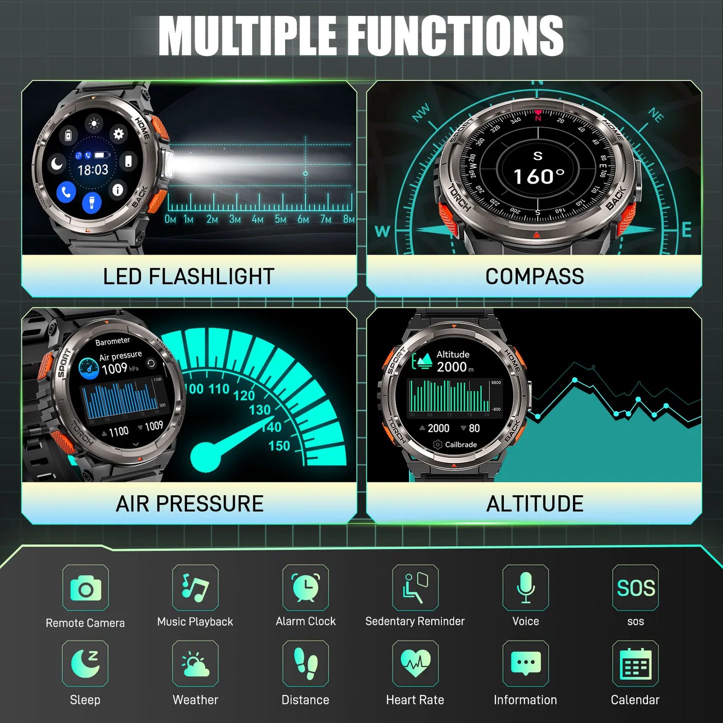 EIGIIS KE5 Smart Watch 3ATM Waterproof Compass Barometer