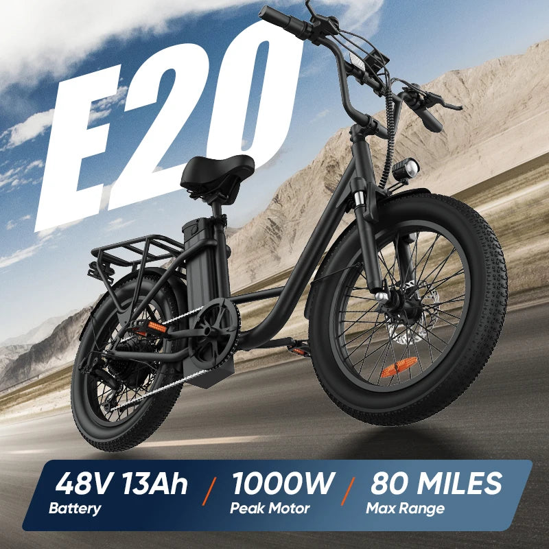 URLIFE 1000W E20 Electric Bike With 48V 13Ah Removable Battery Dual Disc Brakes Hydraulic System