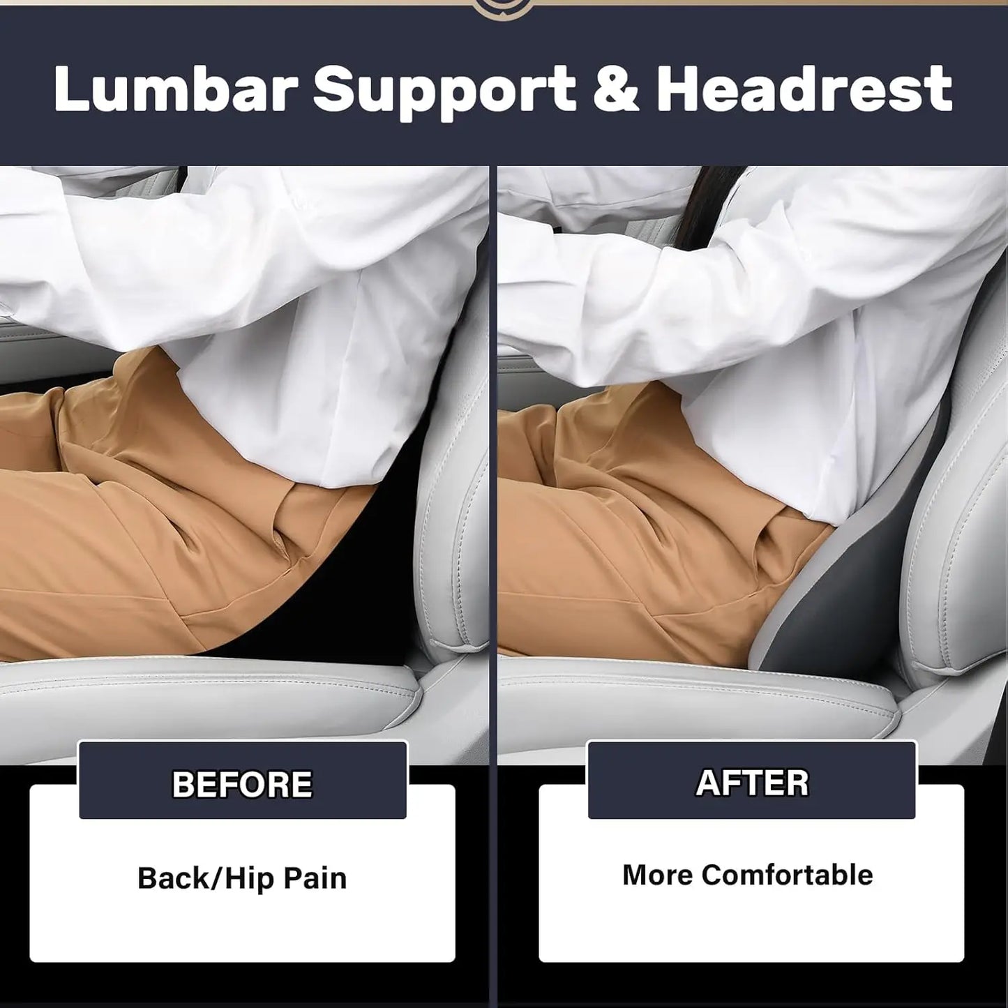 Lumbar Support Memory Foam Neck Pillow for Car and Office