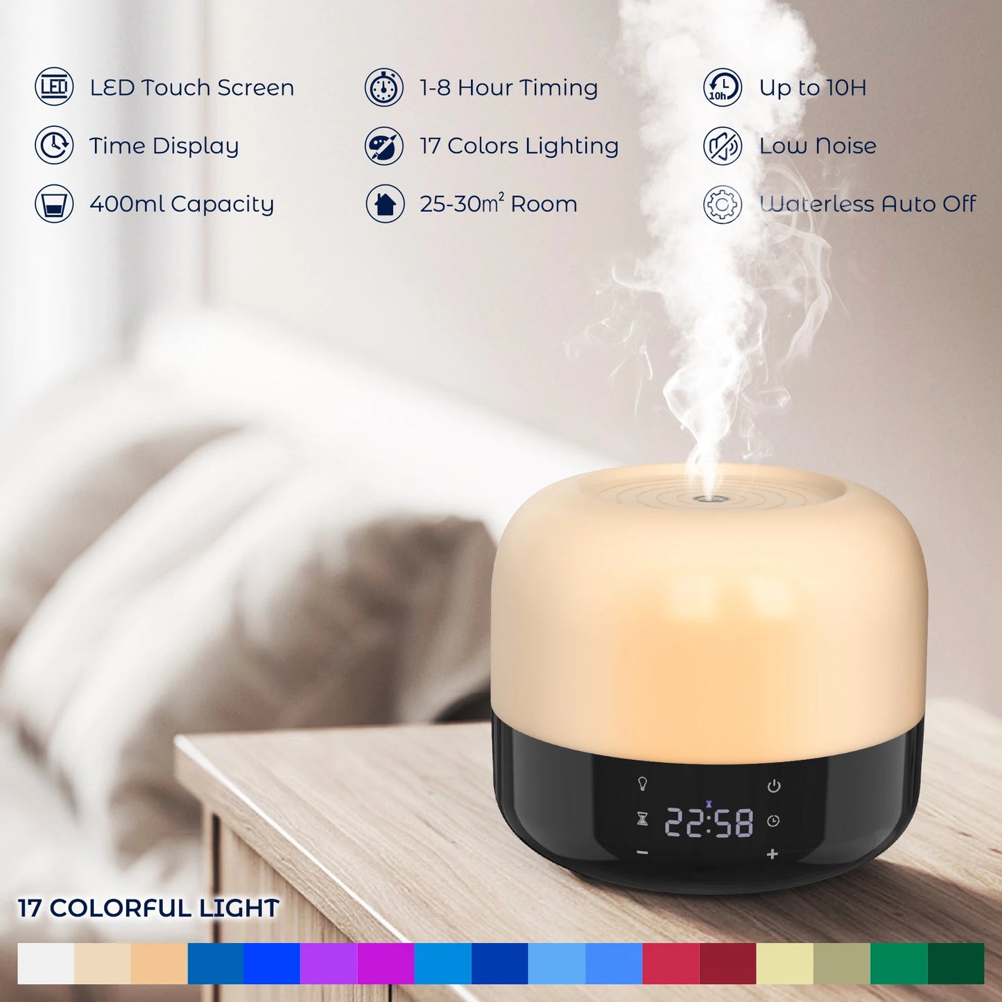 Mini Air Humidifier Usb Aroma Diffuser 17 Colorfull LED 400ml Essential Oil Purifier Cool Mist Sprayer Bedroom Humidificador