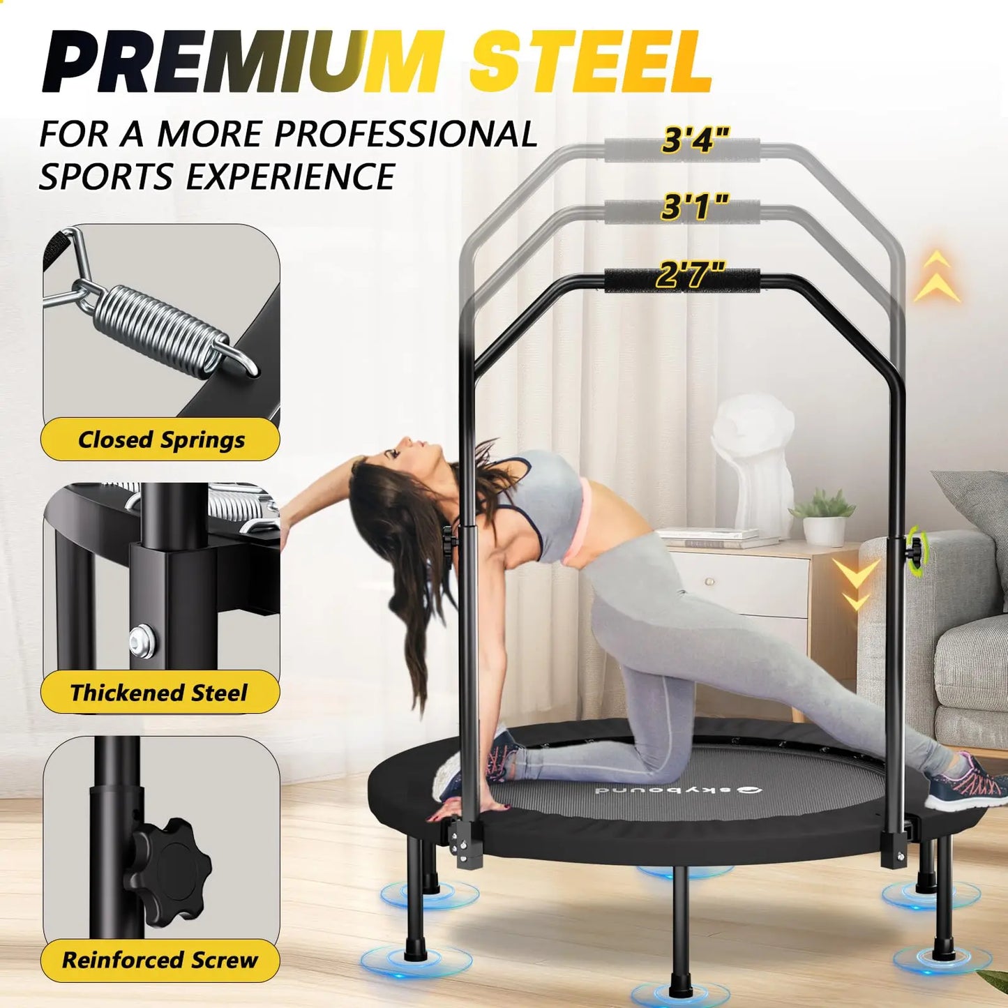 Rebounder Trampoline For Adults With Adjustable U Bar Handle