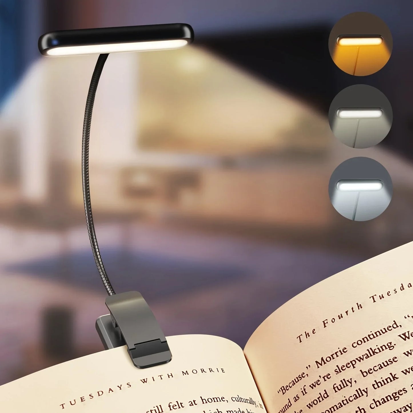 LIQI Portable Clip Reading Lamp USB Rechargeable Night Light