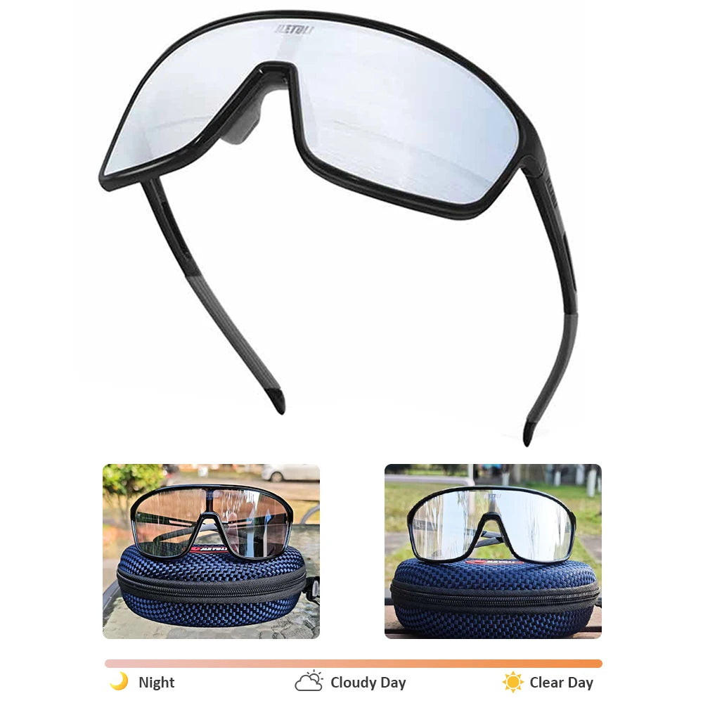 UV Protection Polarized Photochromic Cycling Glasses Windproof for Road MTB Biking Anti-Fog Sports Sunglasses Men Women