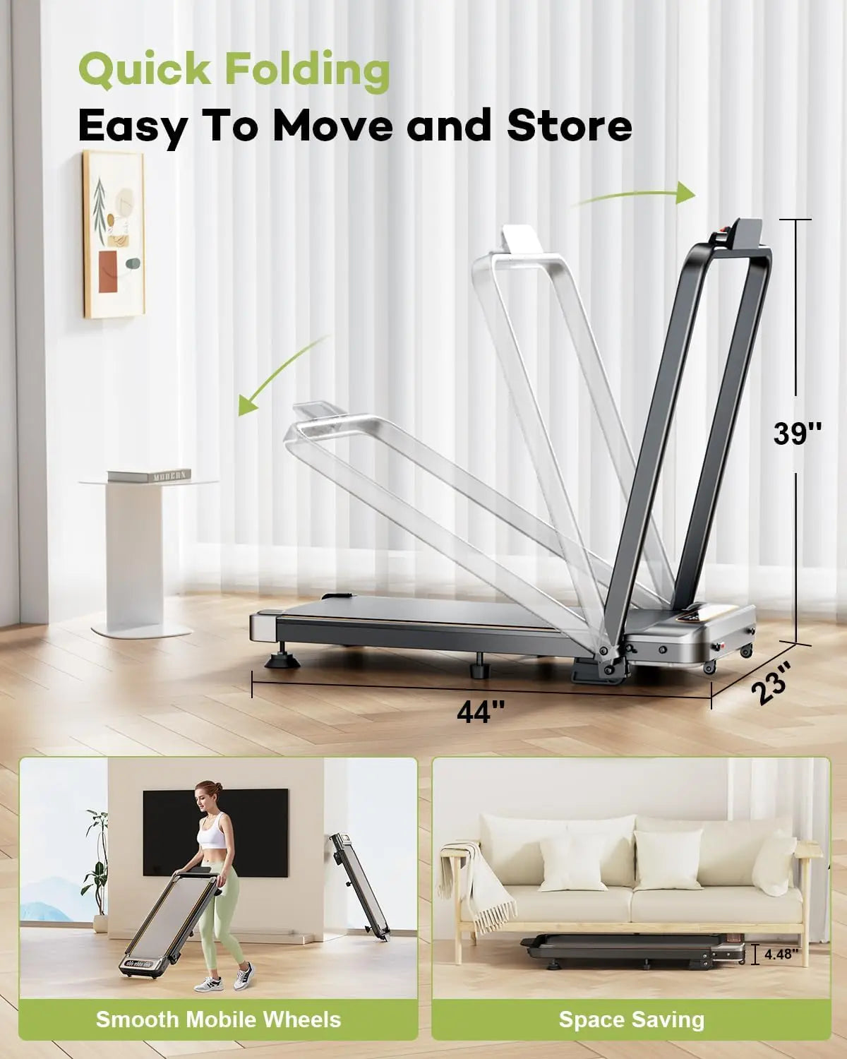 Foldable Treadmill With Incline Up To 12 Percent Horsepower