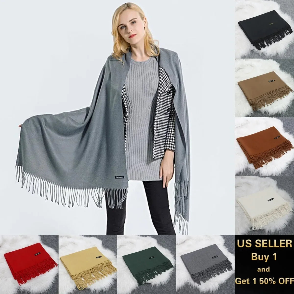 Premium Cashmere Wool Shawl Wrap Scarf Unisex Blanket