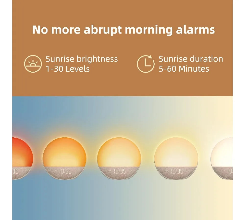 Sunrise Alarm Clock Dimmable White Noise And Bluetooth Speaker 25 Sleep Sounds
