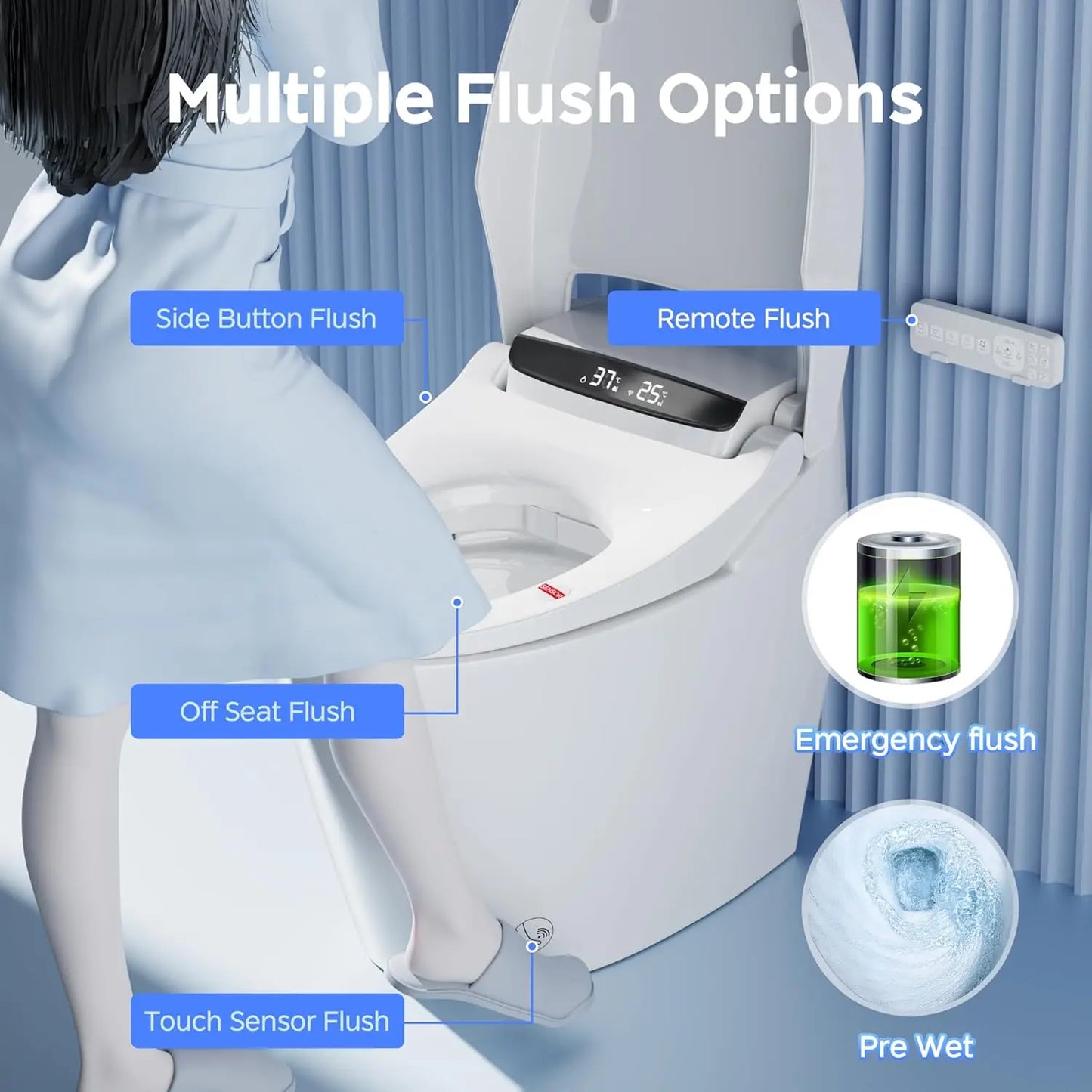 Smart Tankless Toilet With Bidet Built In Heated Seat LED