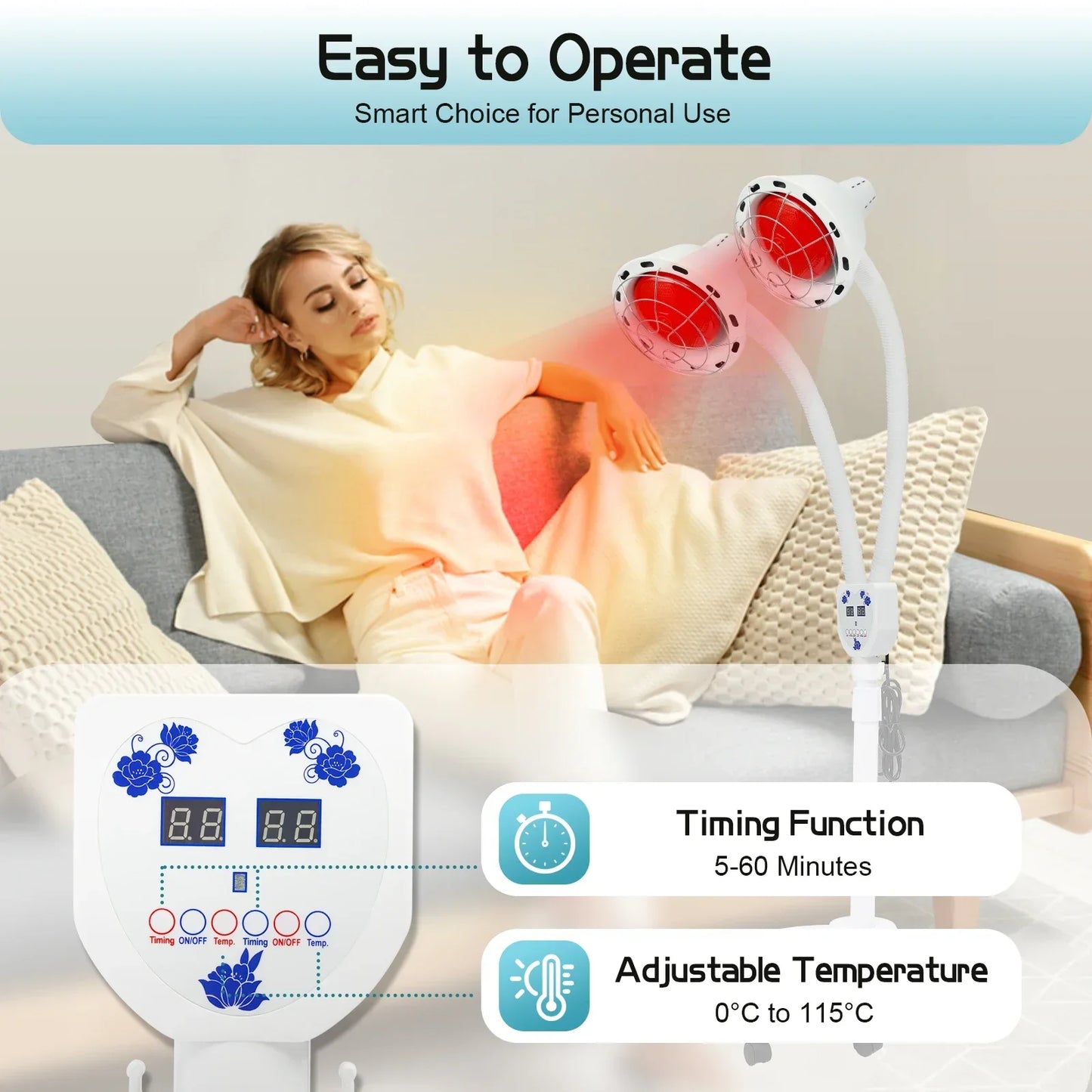 Bymaocar Infrared Heat Lamp 360° Rotating Double-Head for Pain Relief
