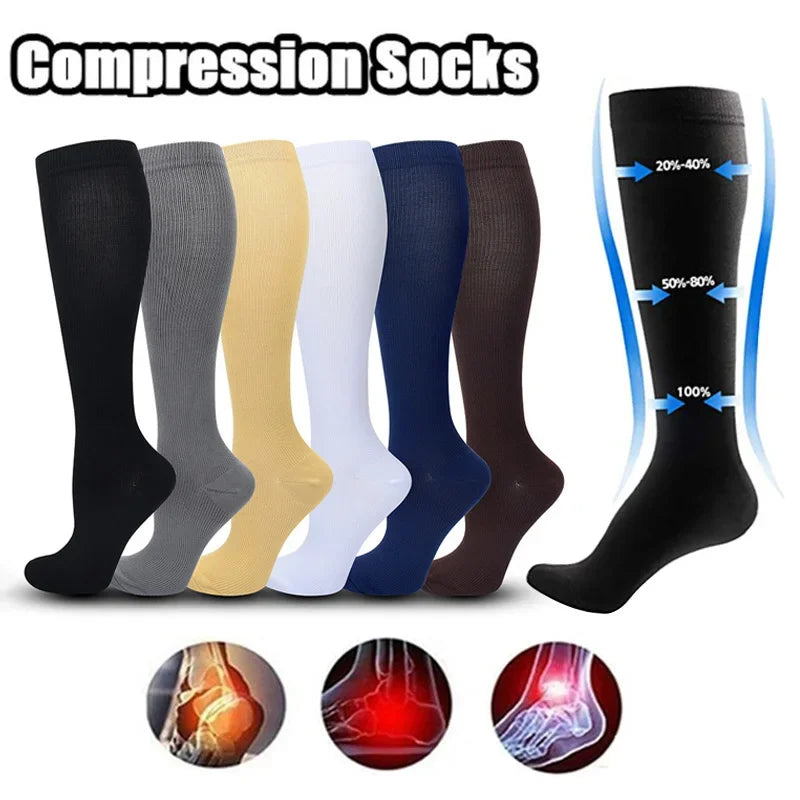 1 Pair Women's & Men's Compression Socks 15-20 mmHg Knee High Stocking for Cycling Soccer Running Athletic Calf Socks