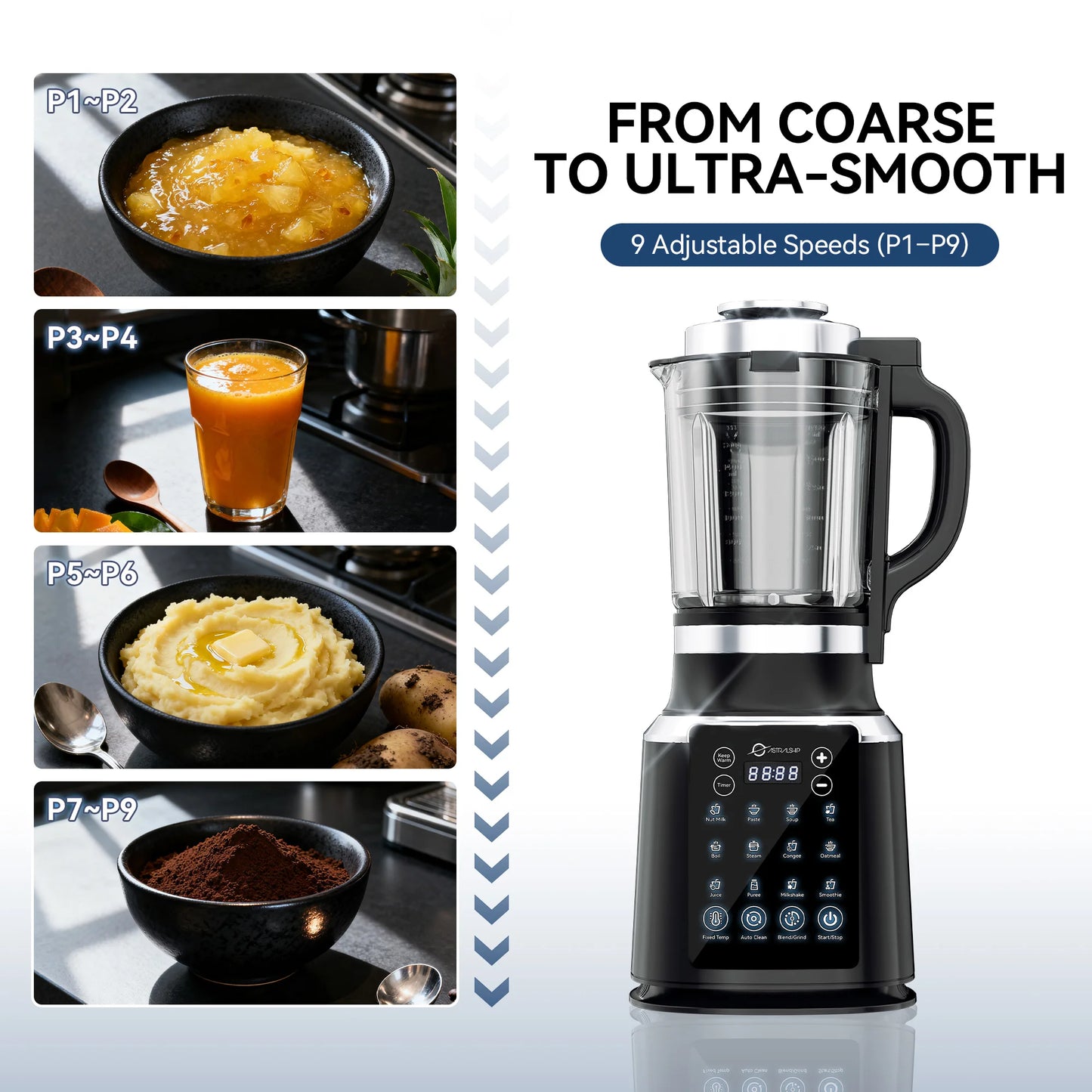 59oz Glass Blenders for Kitchen with Tamper, 1500W High Speed Food Processor, 14 Presets & Auto Clean Countertop Blender