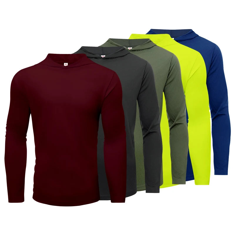 Men's Long Sleeve Hooded T Shirt For Running And Fitness