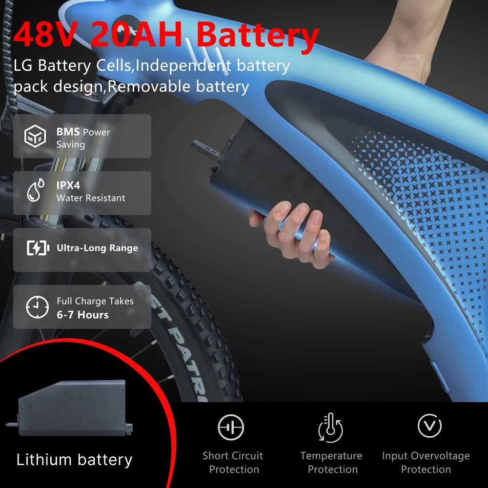 HX Q5 2000W Electric Mountain Ebike With 48V 20Ah Battery