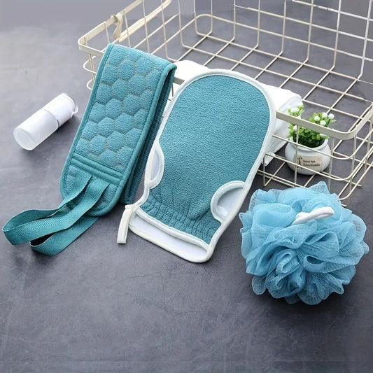 Shower Exfoliating Set With Ball Gloves Towel 3 Piece Bath Accessory