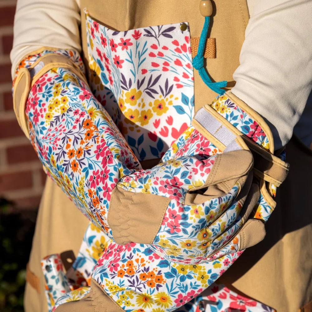 Floral Pattern Garden Gloves Waterproof Breathable With Reinforced Palms