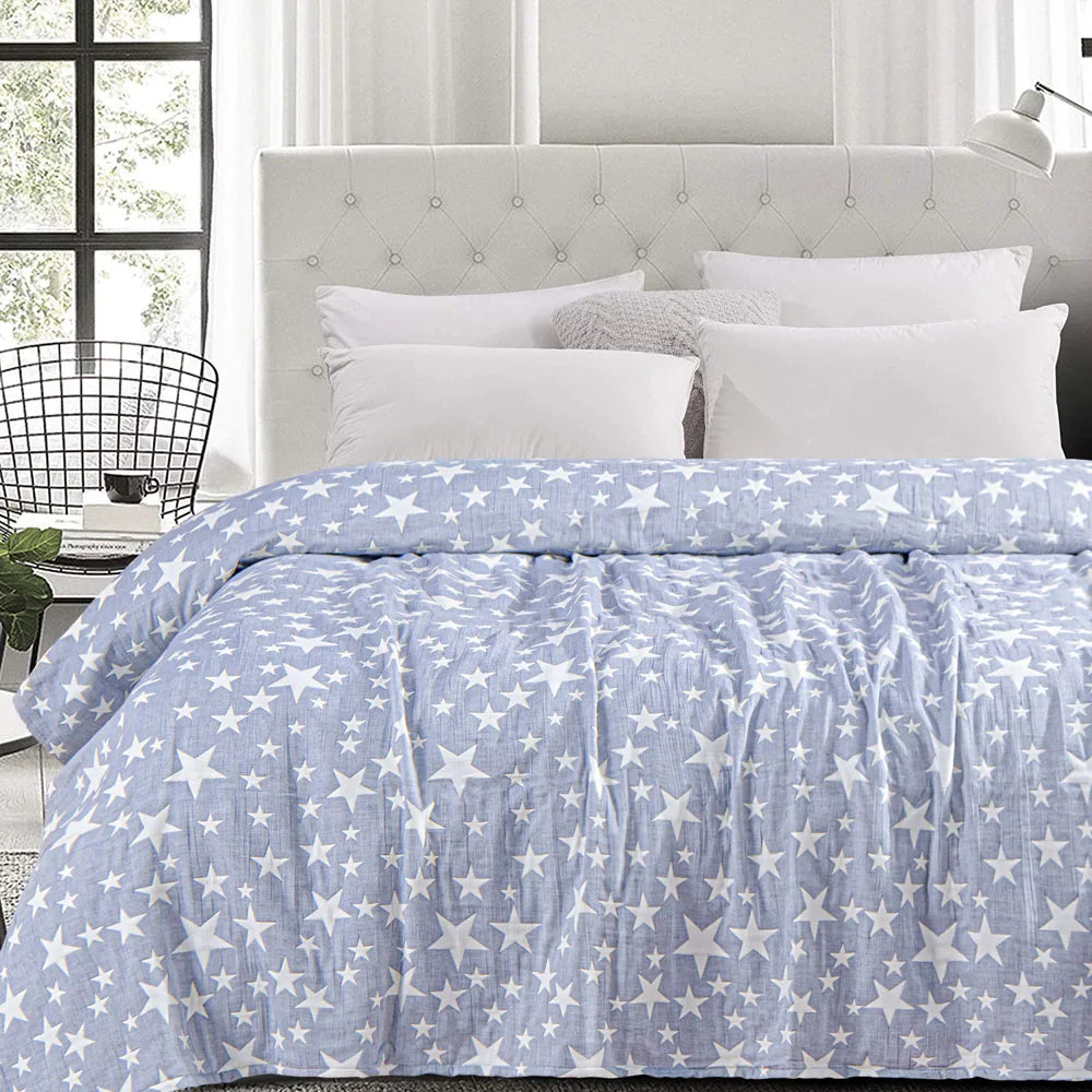 Ntbay 3 Layers Cotton Muslin Bed Blanket, Soft Breathable Thermal Yarn Dyed Quilt for Adults, Perfect Lightweight Blanket