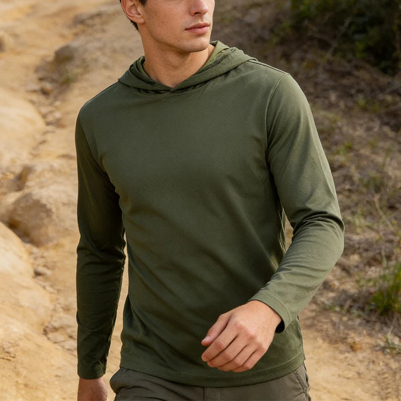 Men's Long Sleeve Hooded T Shirt For Running And Fitness