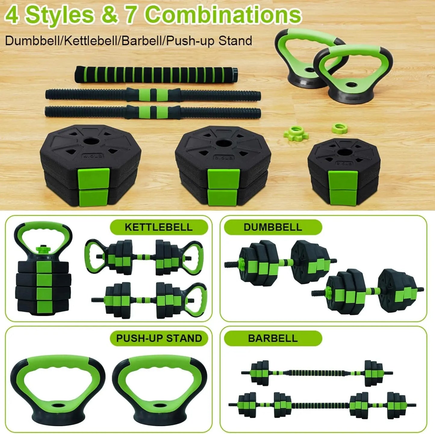 HiMISS 4 In 1 Adjustable Kettlebell Dumbbell Barbell Set