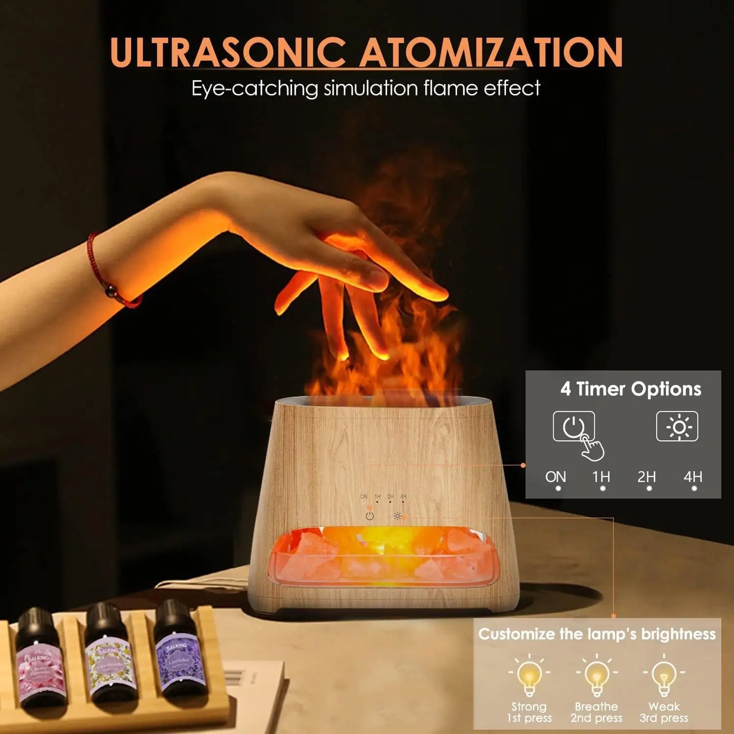 XMSJ 2-In-1 Ultrasonic Oil Diffuser Himalayan Salt Lamp