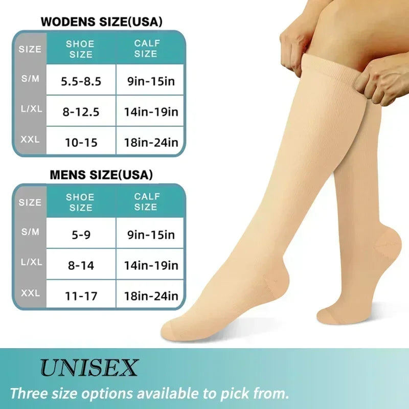 1 Pair Women's & Men's Compression Socks 15-20 mmHg Knee High Stocking for Cycling Soccer Running Athletic Calf Socks